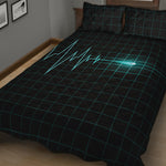 Teal Heartbeat Print Quilt Bed Set