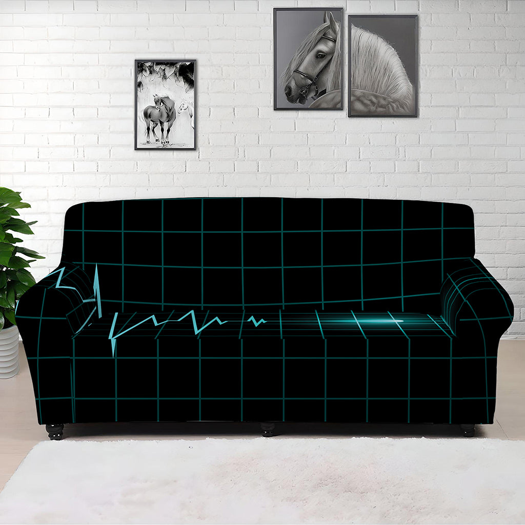 Teal Heartbeat Print Sofa Cover