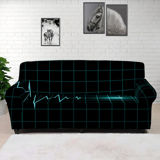 Teal Heartbeat Print Sofa Cover