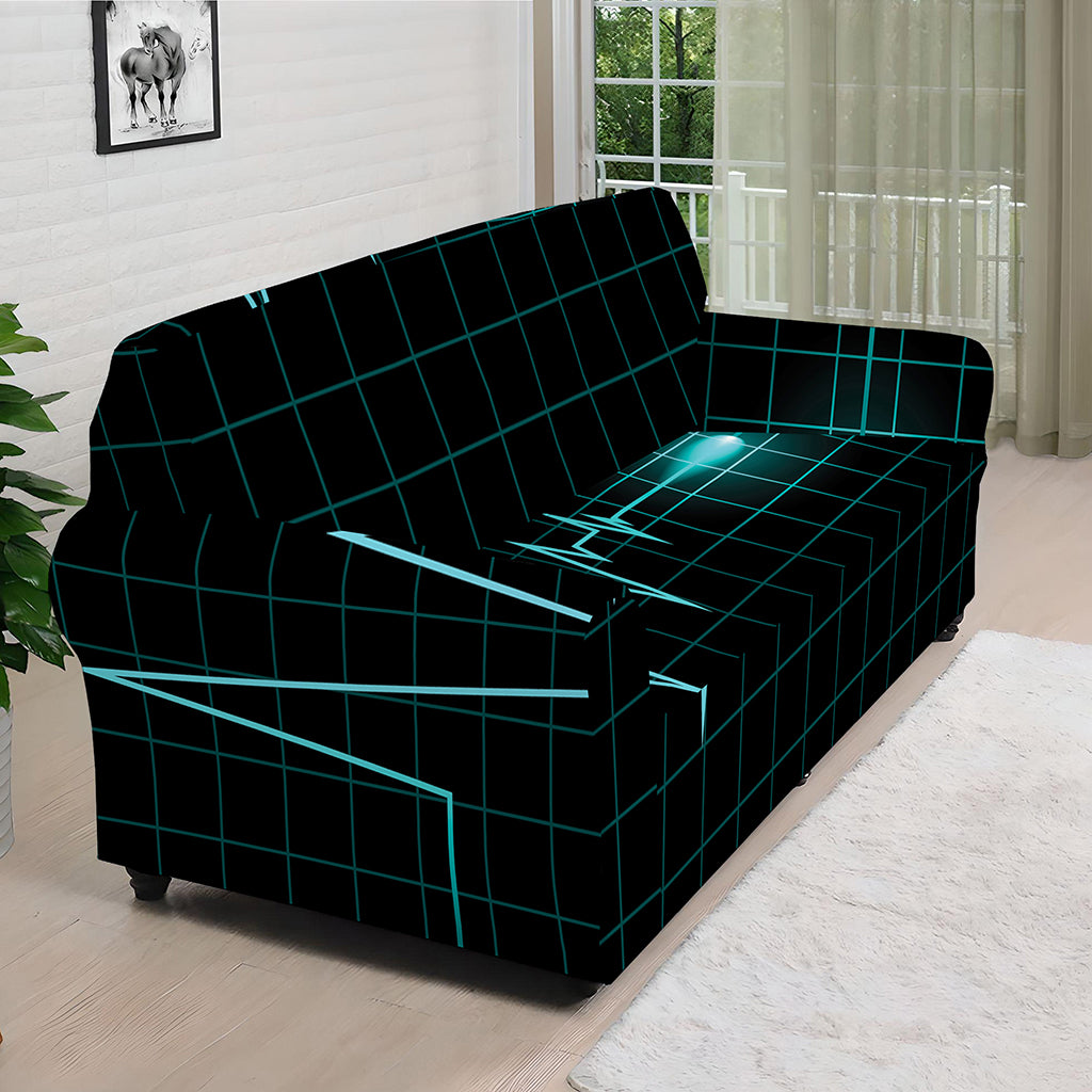 Teal Heartbeat Print Sofa Cover