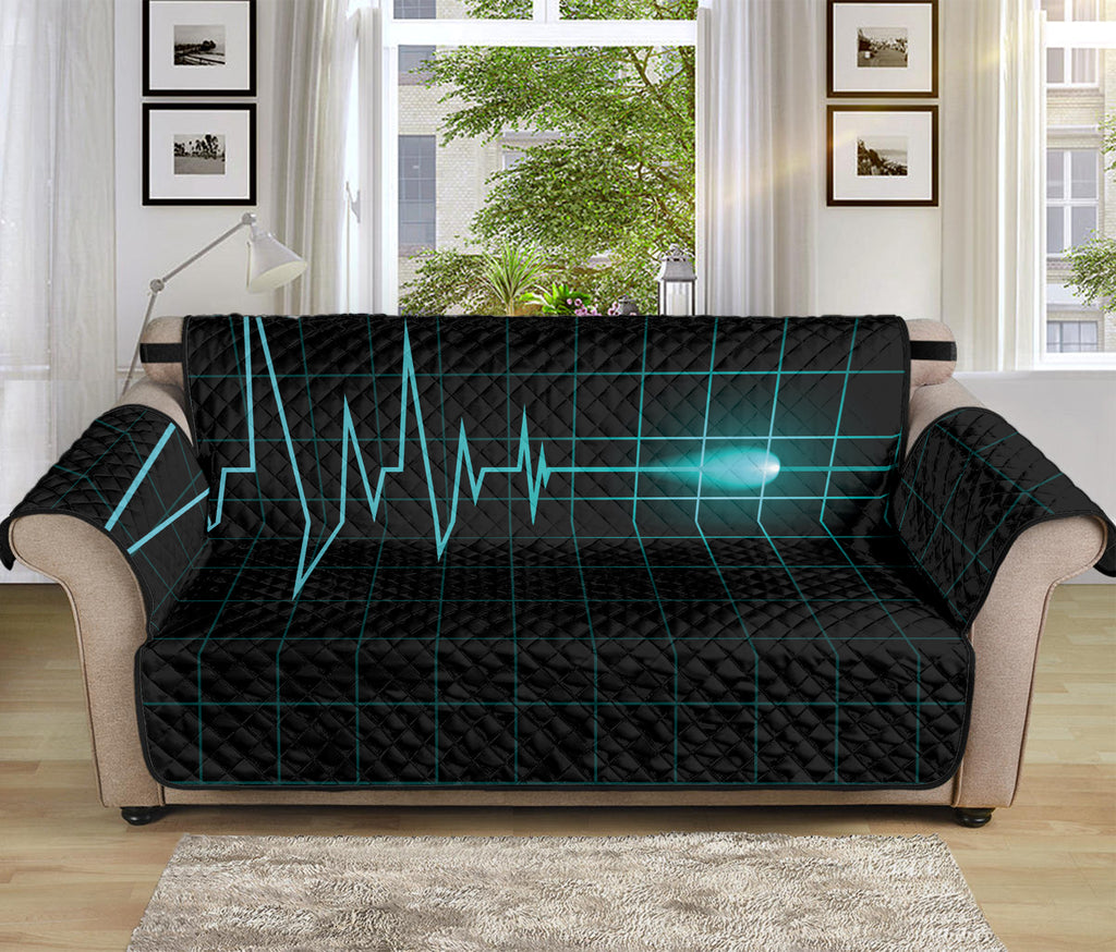 Teal Heartbeat Print Sofa Protector