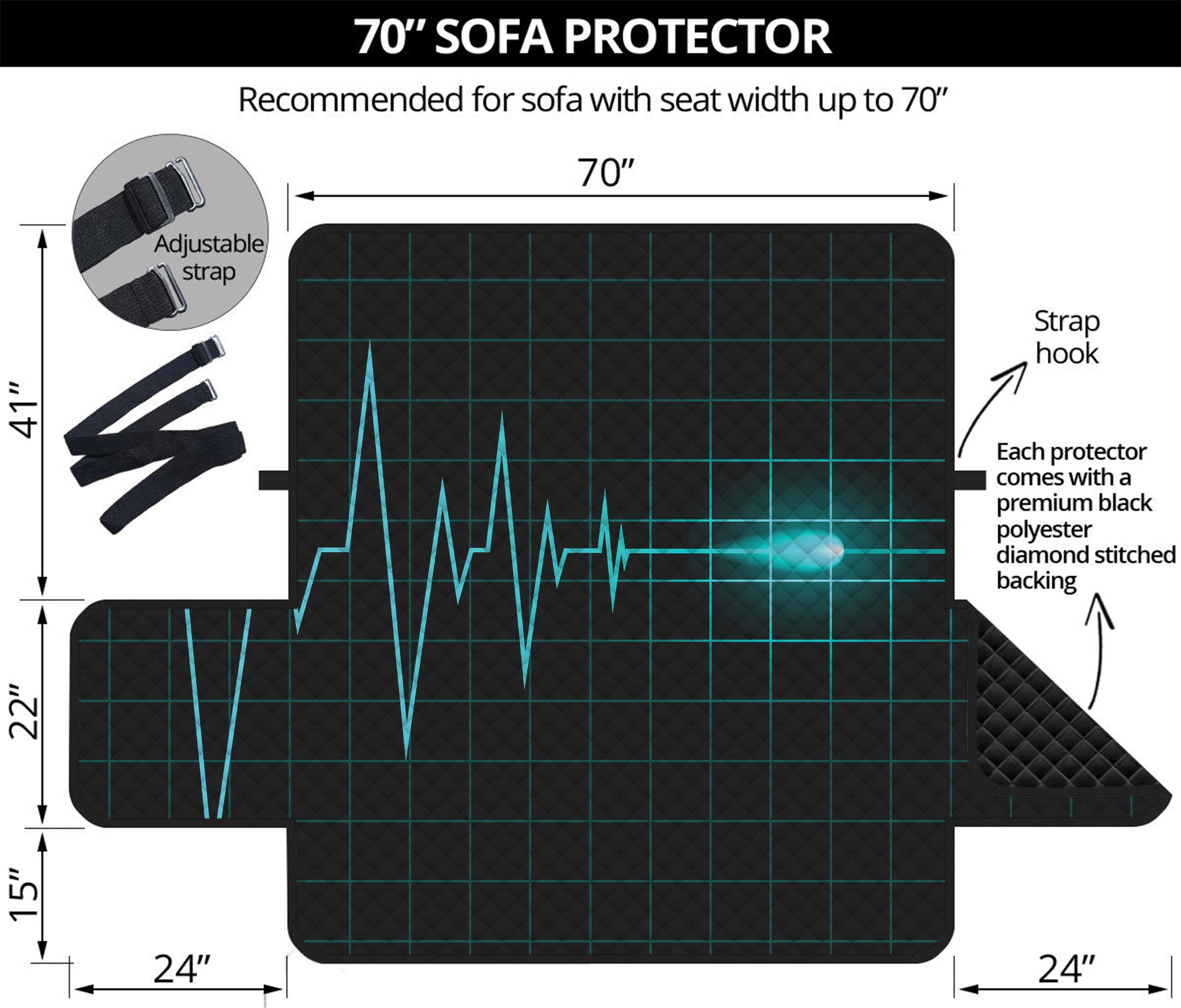 Teal Heartbeat Print Sofa Protector