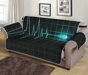 Teal Heartbeat Print Sofa Protector