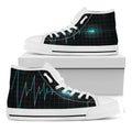 Teal Heartbeat Print White High Top Sneakers
