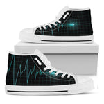 Teal Heartbeat Print White High Top Shoes