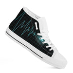 Teal Heartbeat Print White High Top Shoes