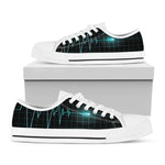 Teal Heartbeat Print White Low Top Shoes