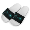 Teal Heartbeat Print White Slide Sandals