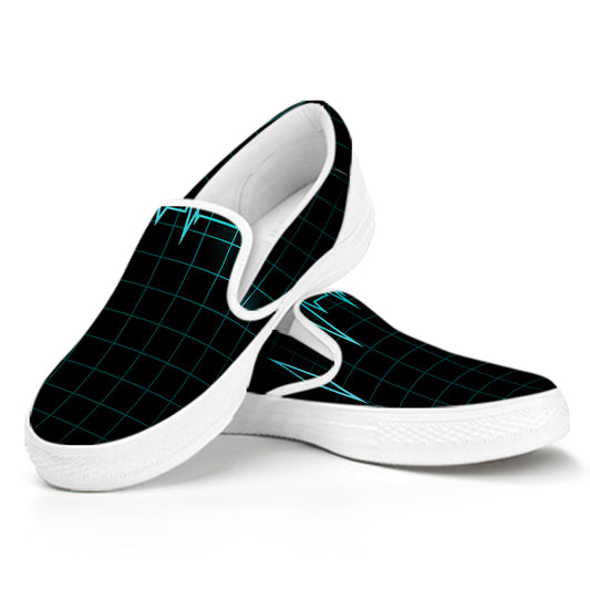 Teal Heartbeat Print White Slip On Shoes