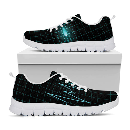 Teal Heartbeat Print White Sneakers