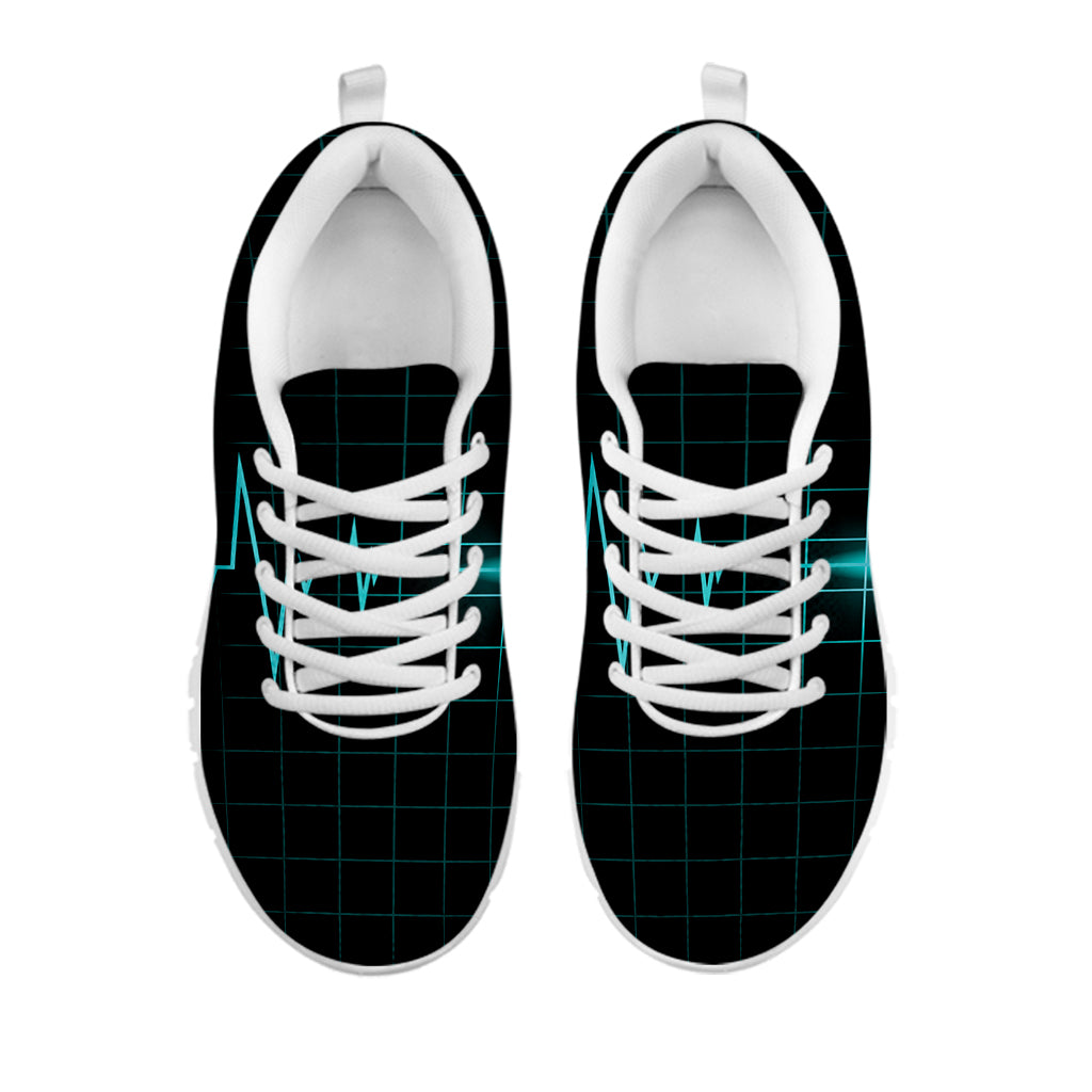 Teal Heartbeat Print White Sneakers
