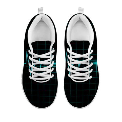 Teal Heartbeat Print White Sneakers
