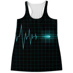 Teal Heartbeat Print Women's Racerback Tank Top