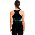 Teal Heartbeat Print Women's Racerback Tank Top