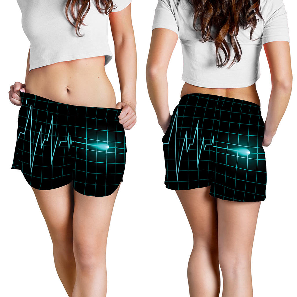 Teal Heartbeat Print Women's Shorts