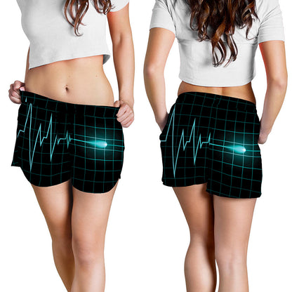 Teal Heartbeat Print Women's Shorts