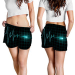 Teal Heartbeat Print Women's Shorts