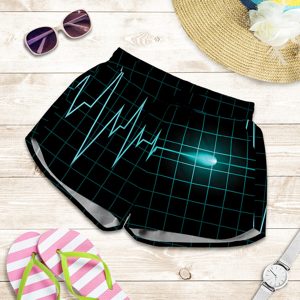 Teal Heartbeat Print Women's Shorts