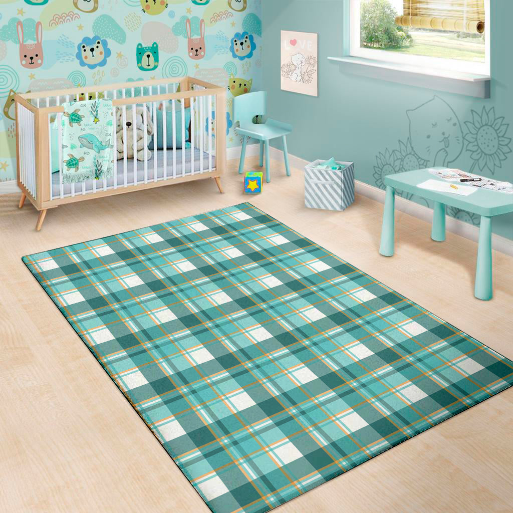 Teal Madras Pattern Print Area Rug
