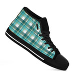 Teal Madras Pattern Print Black High Top Shoes