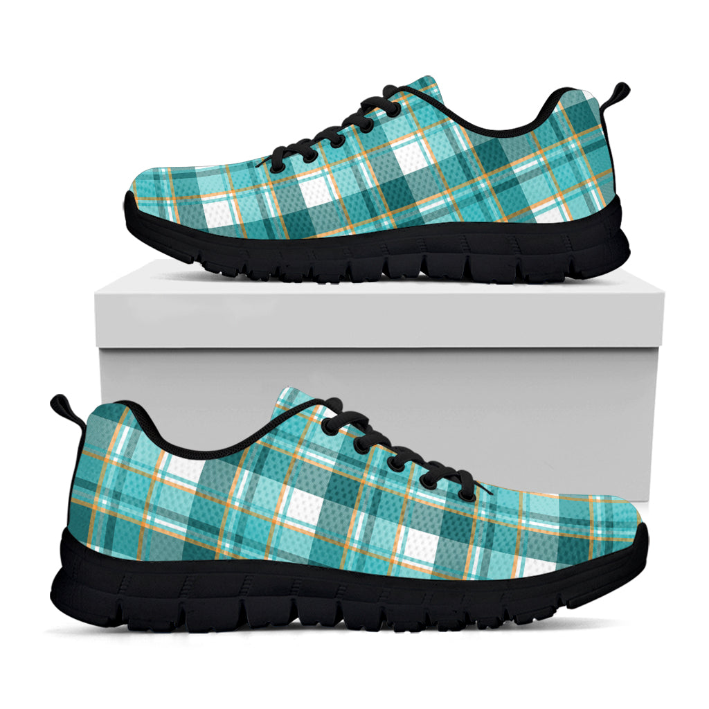 Teal Madras Pattern Print Black Sneakers