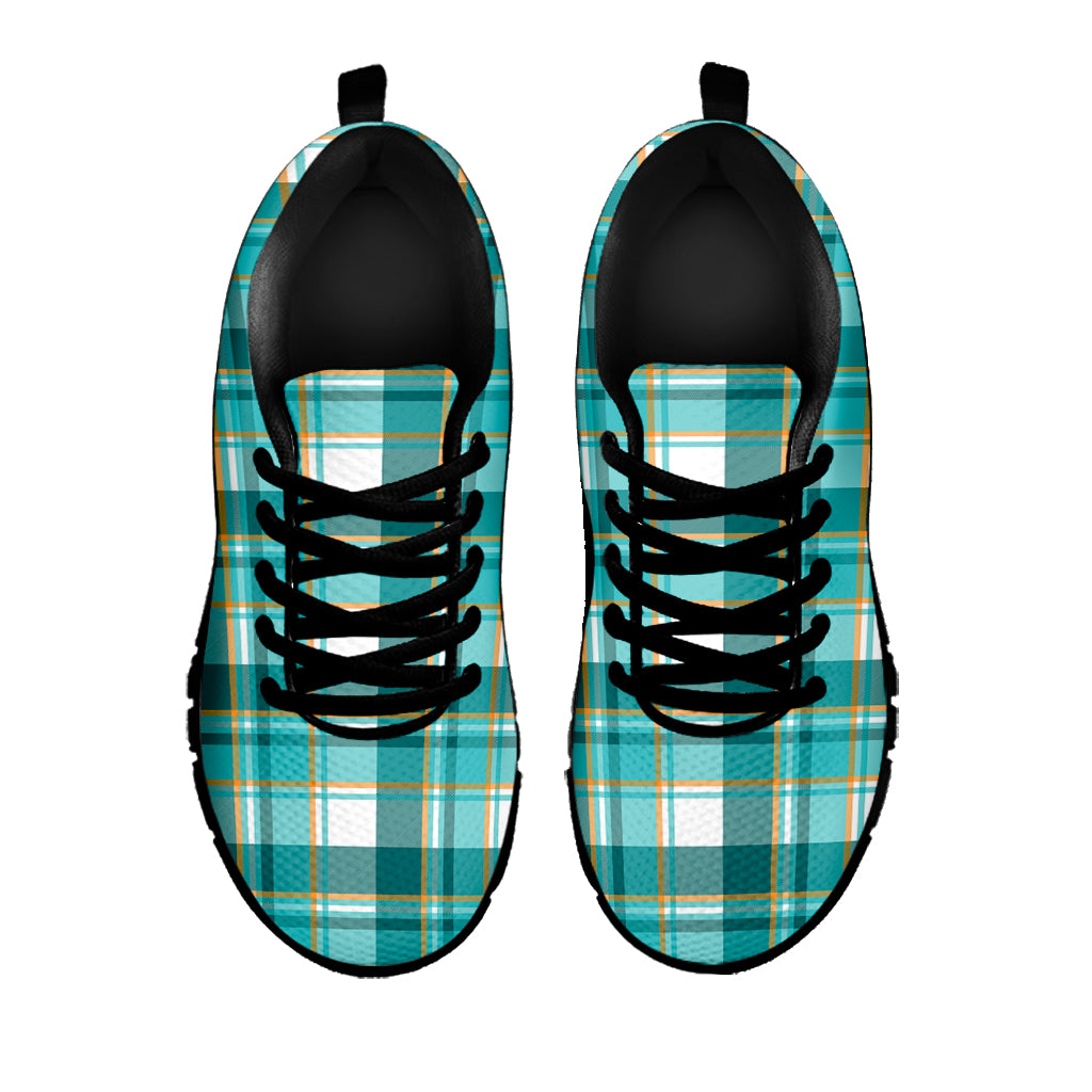 Teal Madras Pattern Print Black Sneakers