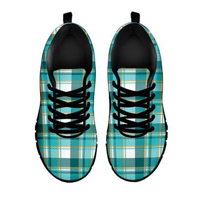 Teal Madras Pattern Print Black Sneakers