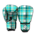 Teal Madras Pattern Print Boxing Gloves