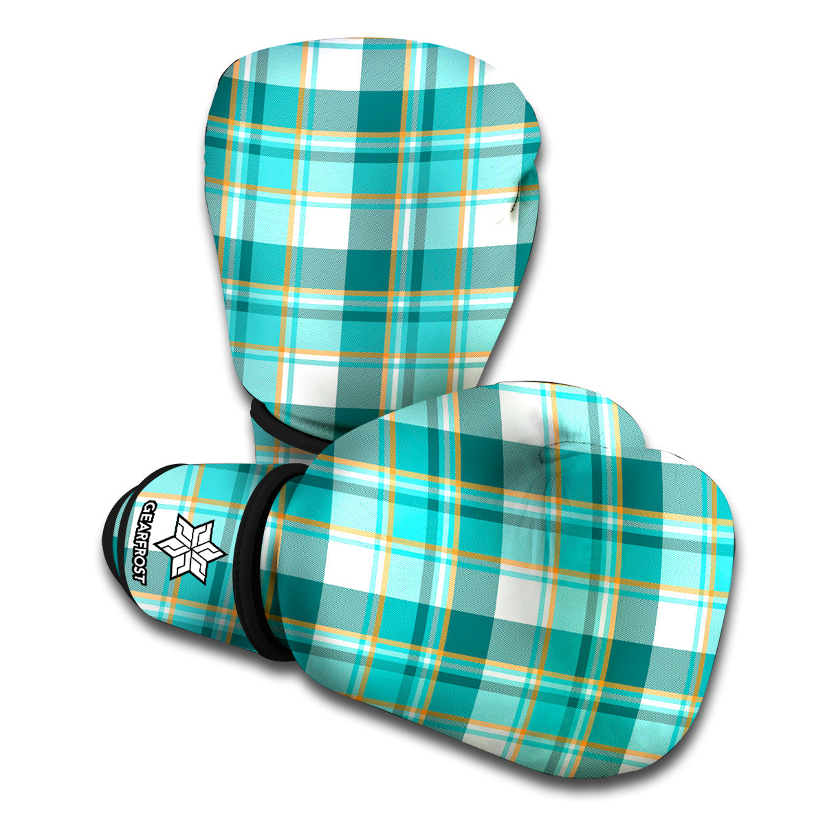 Teal Madras Pattern Print Boxing Gloves