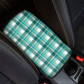Teal Madras Pattern Print Car Center Console Cover