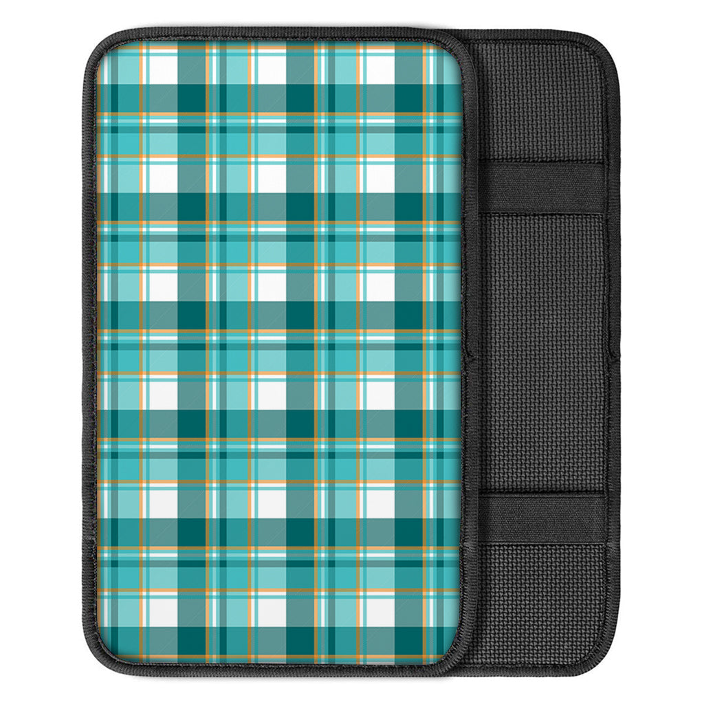 Teal Madras Pattern Print Car Center Console Cover