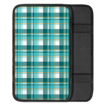 Teal Madras Pattern Print Car Center Console Cover