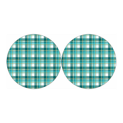 Teal Madras Pattern Print Car Coasters
