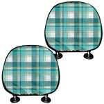 Teal Madras Pattern Print Car Headrest Covers