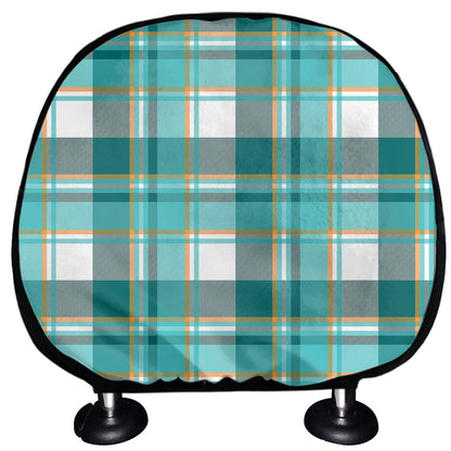 Teal Madras Pattern Print Car Headrest Covers