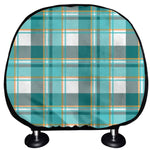 Teal Madras Pattern Print Car Headrest Covers