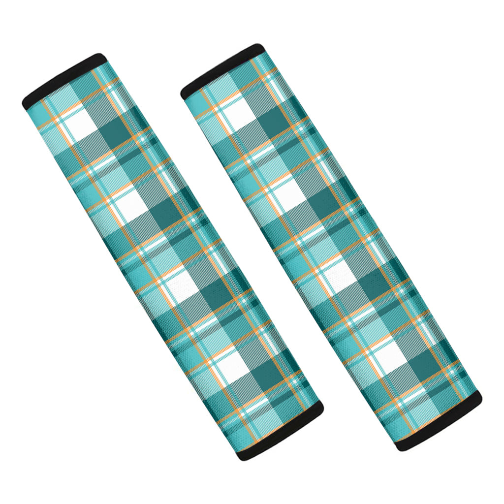 Teal Madras Pattern Print Car Seat Belt Covers