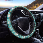 Teal Madras Pattern Print Car Steering Wheel Cover