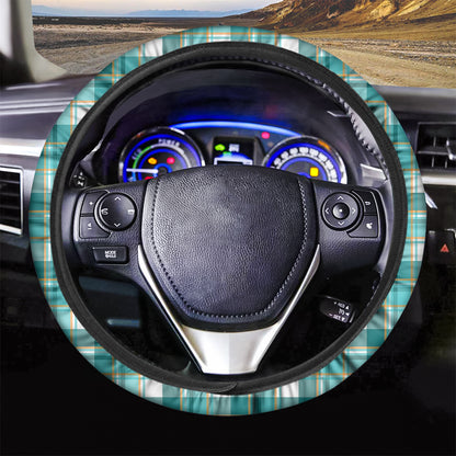 Teal Madras Pattern Print Car Steering Wheel Cover