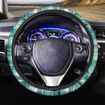 Teal Madras Pattern Print Car Steering Wheel Cover