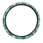 Teal Madras Pattern Print Car Steering Wheel Cover