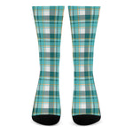 Teal Madras Pattern Print Crew Socks
