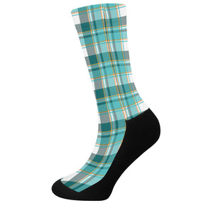 Teal Madras Pattern Print Crew Socks