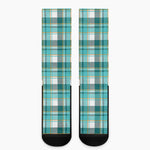 Teal Madras Pattern Print Crew Socks