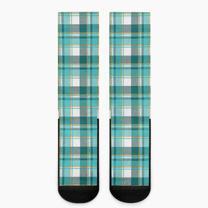 Teal Madras Pattern Print Crew Socks