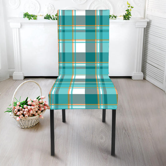 Teal Madras Pattern Print Dining Chair Slipcover