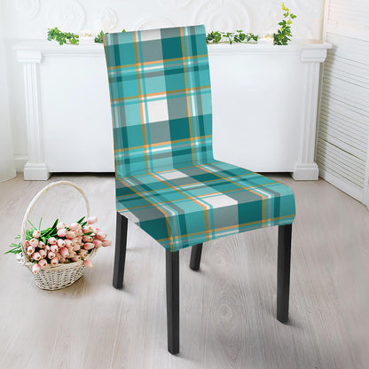 Teal Madras Pattern Print Dining Chair Slipcover