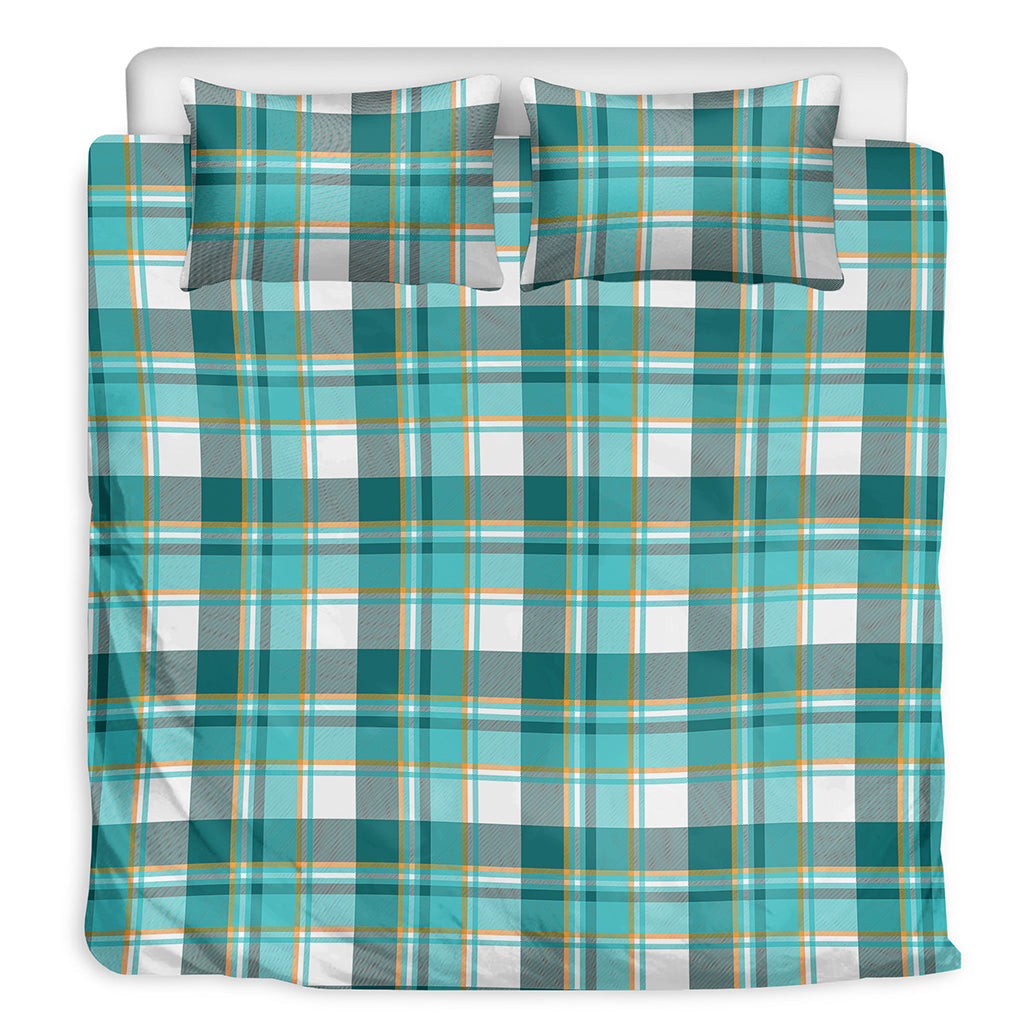 Teal Madras Pattern Print Duvet Cover Bedding Set