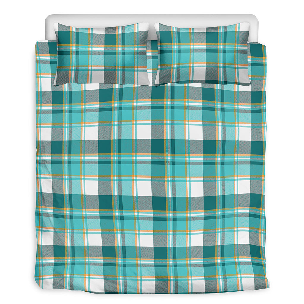 Teal Madras Pattern Print Duvet Cover Bedding Set