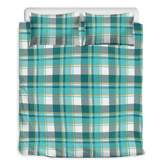 Teal Madras Pattern Print Duvet Cover Bedding Set